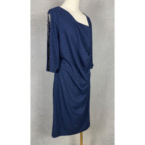 SLNY Plus Size Women's Glitter Asymmetric Neckline Ruched Dress 20W Blue NWT's - Picture 3 of 8